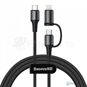 Baseus 2 in 1 USB Type-C to Type-C 60W PD 3A 20V + 8 Pin Adapter Charge Cable - 1M