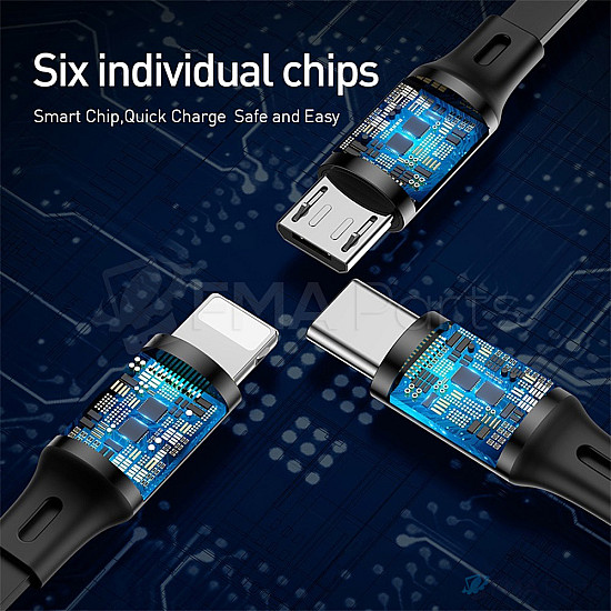 Baseus 3 in 1 Retractable USB Cable Micro + USB C + 8 Pin