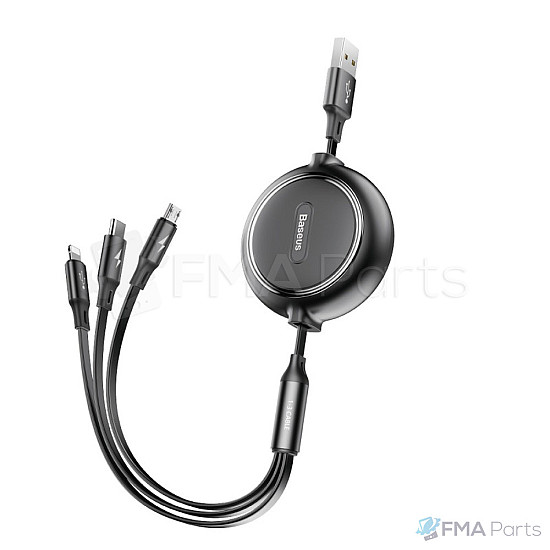 Baseus 3 in 1 Retractable USB Cable Micro + USB C + 8 Pin