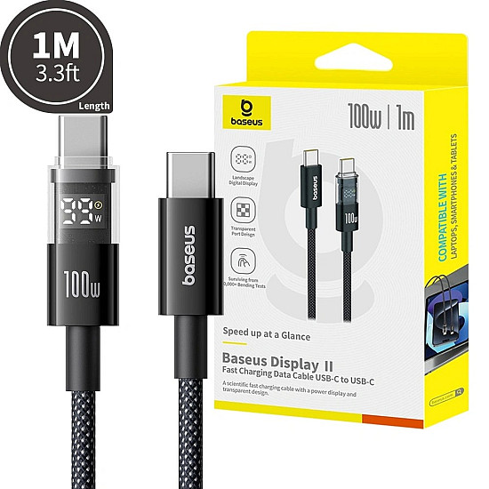 Baseus Display 2 100W USB-C to USB-C Cable with Power Display - 1M