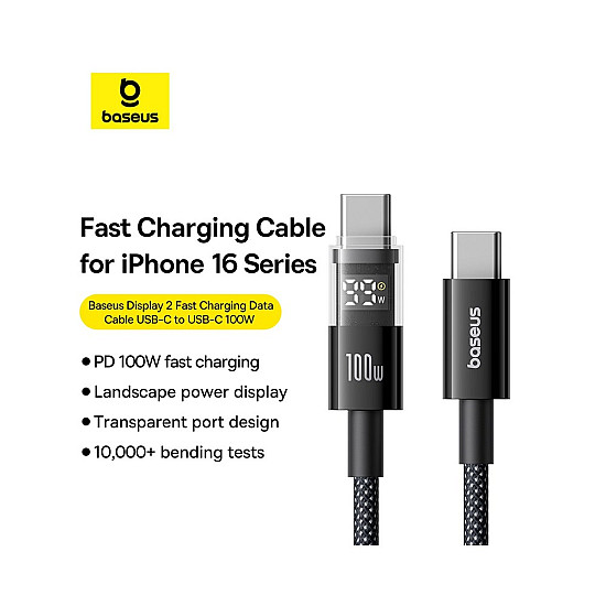 Baseus Display 2 100W USB-C to USB-C Cable with Power Display - 1M