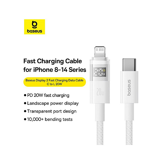 Baseus Display 2 20W USB-C to Lightning Cable with Power Display - 1M