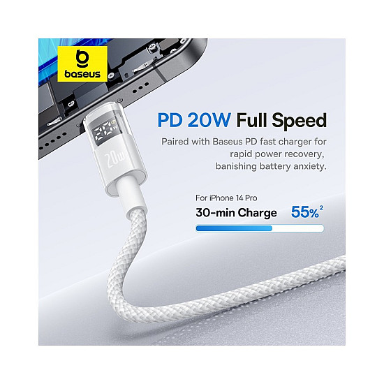 Baseus Display 2 20W USB-C to Lightning Cable with Power Display - 1M