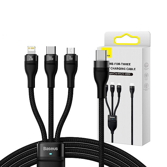 Baseus Flash Series 2 3-in-1 100W USB-C to Micro USB + Lightning + USB-C Charging Cable - 1.5M