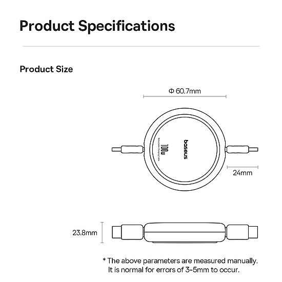 Baseus Free2Draw Mini 100W Retractable USB-C to USB-C Cable - 1M