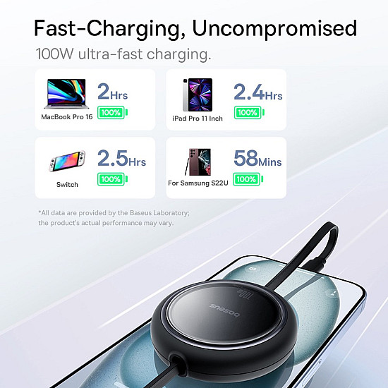 Baseus Free2Draw Mini 100W Retractable USB-C to USB-C Cable - 1M