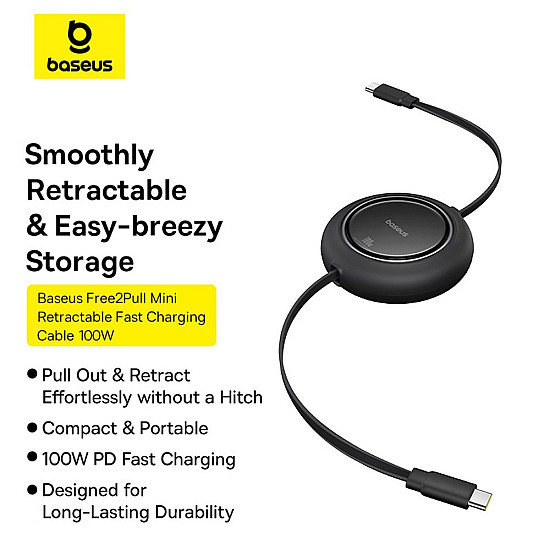 Baseus Free2Pull Mini 100W Retractable USB-C to USB-C Cable - 1.5M