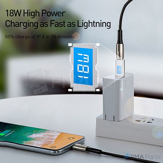 Baseus USB Type-C to 8 Pin Lightning 18W PD Quick Charge Zinc Alloy Cable for iPhone - 1.3M