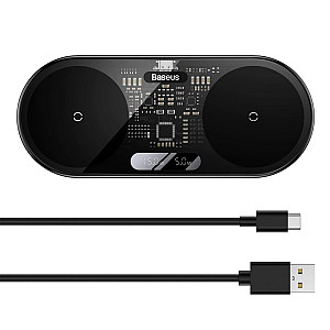 Baseus Digital LED 20W Dual Wireless Charger / Phone + Earbuds Together / LED Display Baseus Digital LED 20W Dual Wireless Charger / Phone + Earbuds Together / LED Display