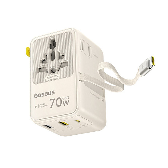 Baseus EnerCore CG11 70W Universal Travel Adapter / 200+ Countries / 6 Ports incl. Retractable USB-C Cable