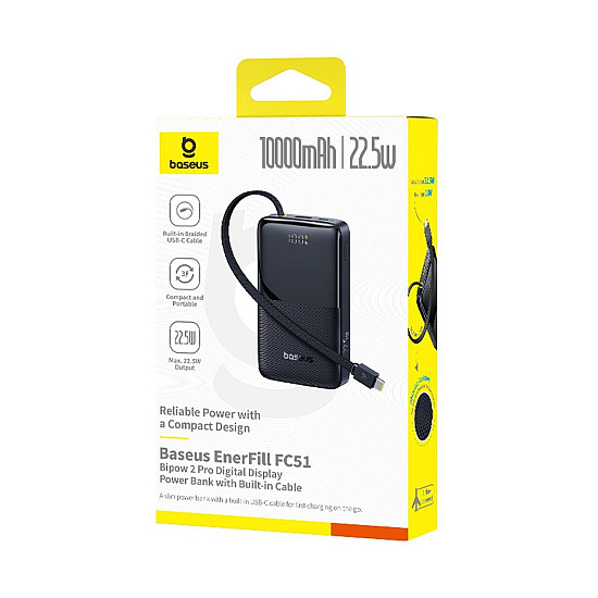 Baseus EnerFill FC51 Bipow2 Pro 10000mAh Power Bank / 22.5W Built-in USB-C Cable / Digital Display