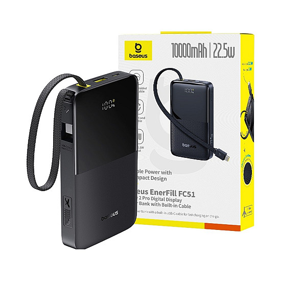 Baseus EnerFill FC51 Bipow2 Pro 10000mAh Power Bank / 22.5W Built-in USB-C Cable / Digital Display