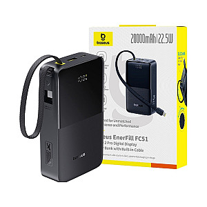 Baseus EnerFill FC51 Bipow2 Pro 20000mAh Power Bank / 22.5W Built-in USB-C Cable / Digital Display
