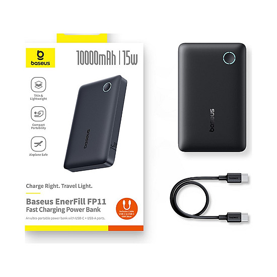 Baseus EnerFill FP11 10000mAh Power Bank / 15W USB-C + USB-A / Dual Output