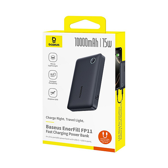 Baseus EnerFill FP11 10000mAh Power Bank / 15W USB-C + USB-A / Dual Output