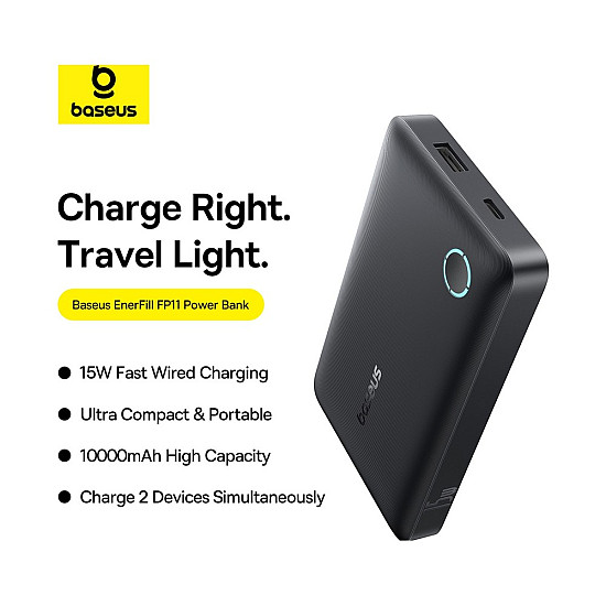 Baseus EnerFill FP11 10000mAh Power Bank / 15W USB-C + USB-A / Dual Output