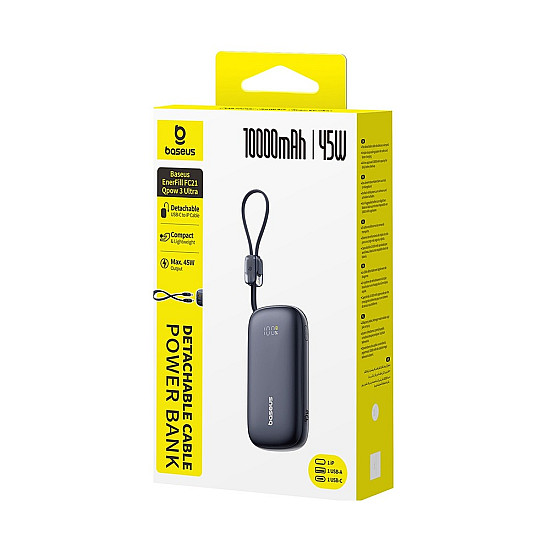 Baseus EnerFill Qpow 3 Ultra 10000mAh Power Bank / 45W USB-C PD / Detachable USB-C + Lightning Cable
