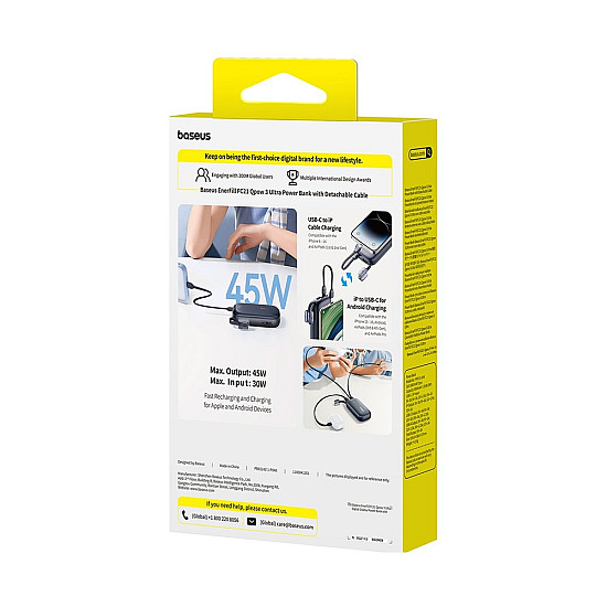 Baseus EnerFill Qpow 3 Ultra 10000mAh Power Bank / 45W USB-C PD / Detachable USB-C + Lightning Cable
