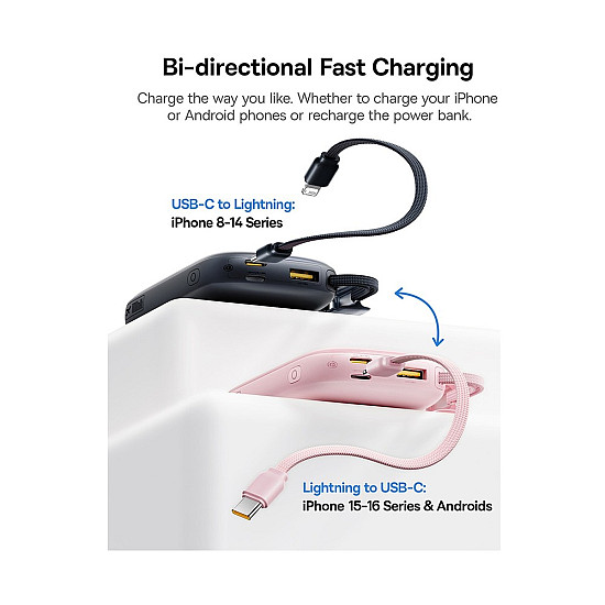 Baseus EnerFill Qpow 3 Ultra 10000mAh Power Bank / 45W USB-C PD / Detachable USB-C + Lightning Cable