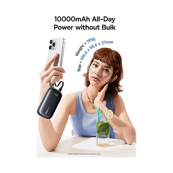 Baseus EnerFill Qpow 3 Ultra 10000mAh Power Bank / 45W USB-C PD / Detachable USB-C + Lightning Cable