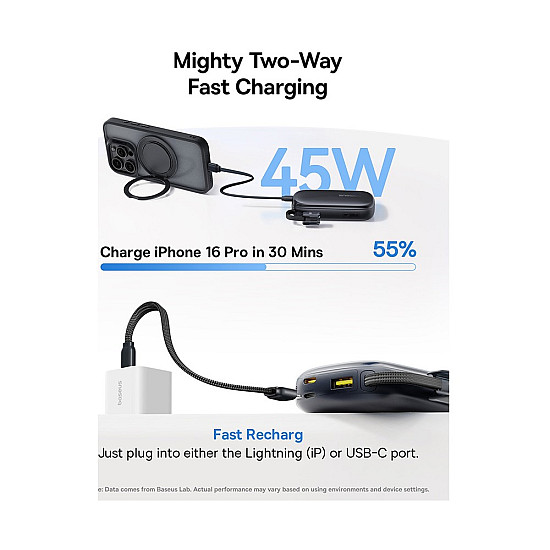 Baseus EnerFill Qpow 3 Ultra 20000mAh Power Bank / 45W USB-C PD / Detachable USB-C + Lightning Cable
