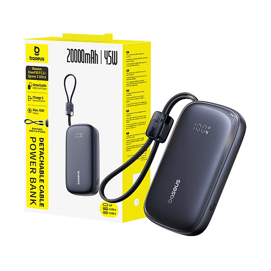 Baseus EnerFill Qpow 3 Ultra 20000mAh Power Bank / 45W USB-C PD / Detachable USB-C + Lightning Cable