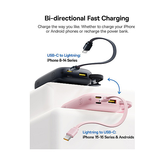 Baseus EnerFill Qpow 3 Ultra 20000mAh Power Bank / 45W USB-C PD / Detachable USB-C + Lightning Cable