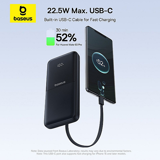 Baseus Lipow 10000mAh Power Bank / 22.5W Built-in USB-C + Lightning Cables / Digital Display