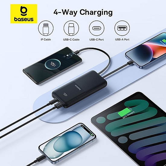 Baseus Lipow 10000mAh Power Bank / 22.5W Built-in USB-C + Lightning Cables / Digital Display