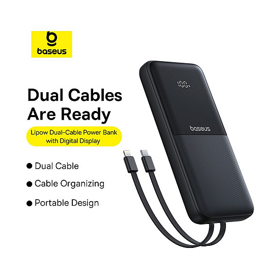 Baseus Lipow 10000mAh Power Bank / 22.5W Built-in USB-C + Lightning Cables / Digital Display