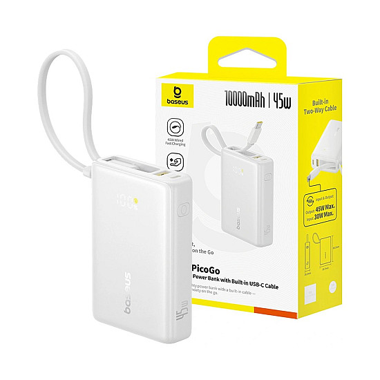 Baseus PicoGo 10000mAh Power Bank / 45W USB-C PD / Built-in USB-C Cable + Digital Display