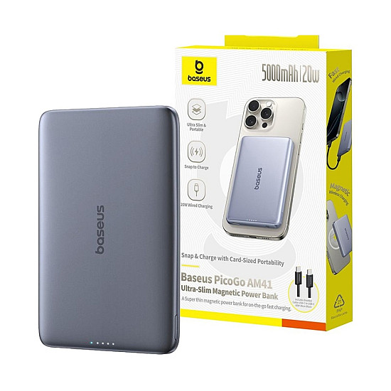 Baseus PicoGo AM41 5000mAh Ultra-Slim Magnetic Power Bank / 20W USB-C PD / Wireless