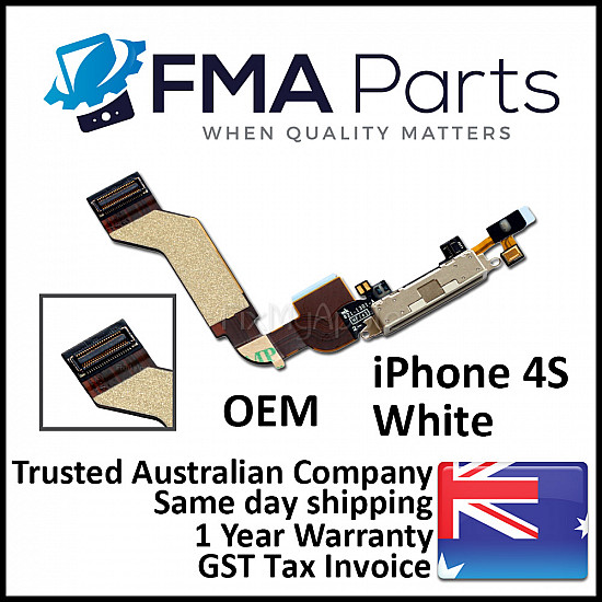 Charging Port Flex Cable with Microphone Flex Cable - White OEM for iPhone 4S