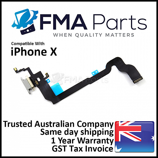 Charging Port with Microphone Flex Cable (AM) - White for iPhone X