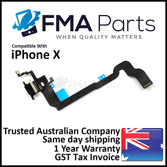 Charging Port with Microphone Flex Cable - Black for iPhone X OEM