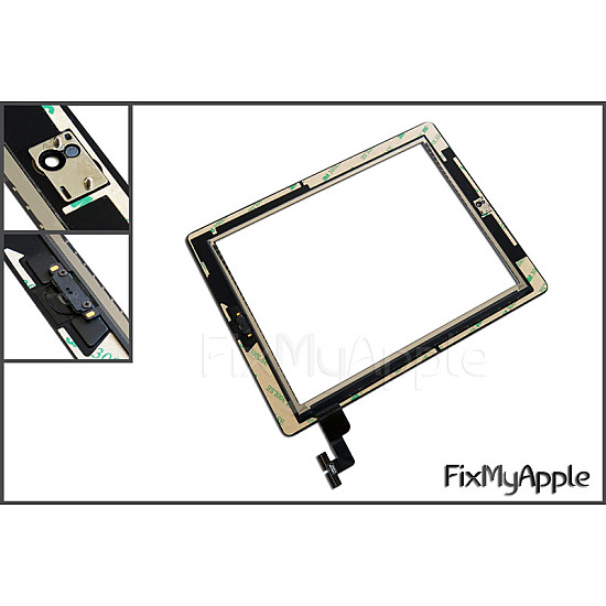 Glass Digitizer Assembly with Home Button, Camera Bracket and Adhesive - Black for iPad 2