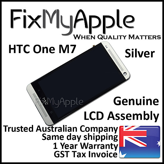 HTC One (M7) LCD Touch Screen Digitizer Assembly with Frame - Silver OEM