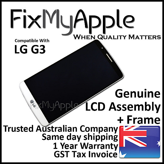 LG G3 D855 LCD Touch Screen Digitizer Assembly with Frame - White OEM