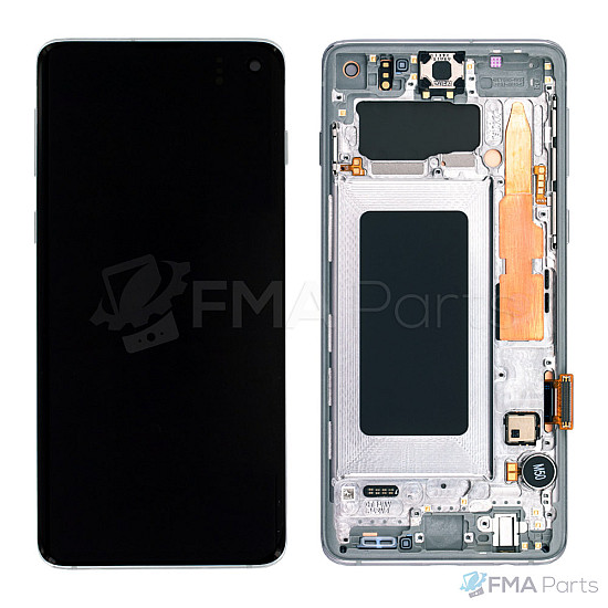 [Refurbished] OLED Touch Screen Digitizer Assembly with Frame - Prism White for Samsung Galaxy S10 G973F