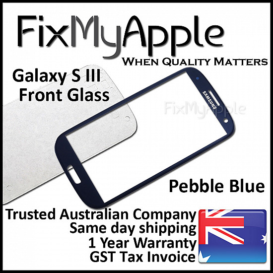 Samsung Galaxy S3 Front Glass Panel - Blue (With Adhesive)