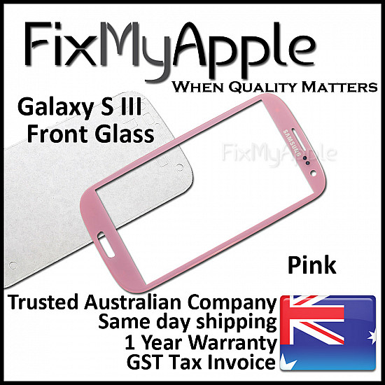 Samsung Galaxy S3 Front Glass Panel - Pink (With Adhesive)