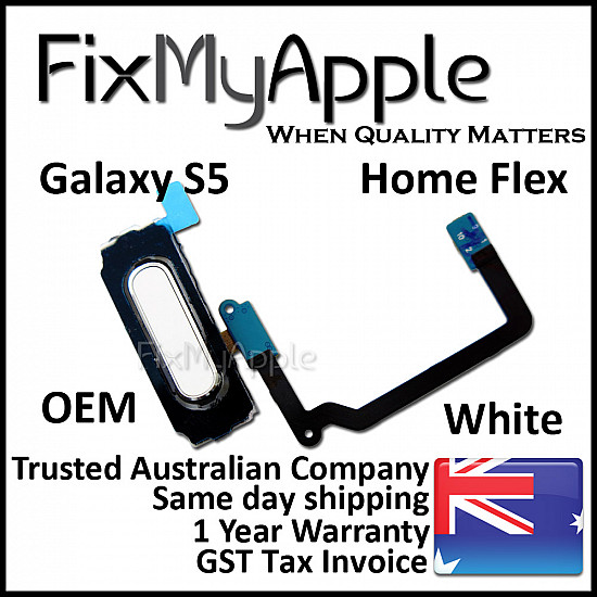 Samsung Galaxy S5 Home Button with Flex Cable - White OEM
