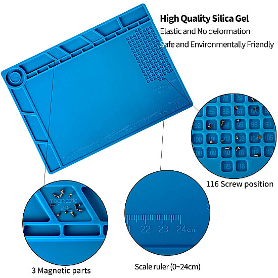 Silicone Soldering Phone Repair Work Mat 350 x 250 mm (Magnetic)